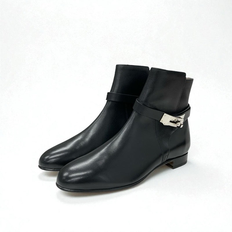 エルメス HERMES ネオ ブーツ ショートブーツ 靴 シューズ レザー ブラック シルバー 未使用 ケリー金具