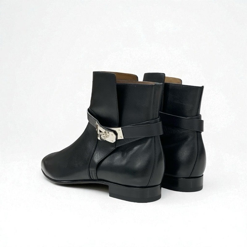 エルメス HERMES ネオ ブーツ ショートブーツ 靴 シューズ レザー ブラック シルバー 未使用 ケリー金具