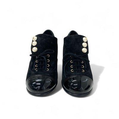 シャネル CHANEL ローファー 革靴 靴 シューズ スエード パテント ブラック パール ココマーク レースアップ