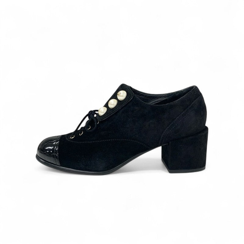 シャネル CHANEL ローファー 革靴 靴 シューズ スエード パテント ブラック パール ココマーク レースアップ