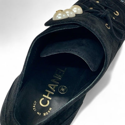 シャネル CHANEL ローファー 革靴 靴 シューズ スエード パテント ブラック パール ココマーク レースアップ