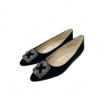 マノロブラニク MANOLO BLAHNIK ハンギシ フラットシューズ 靴 シューズ ベロア グリーン ビジュー フラットパンプス