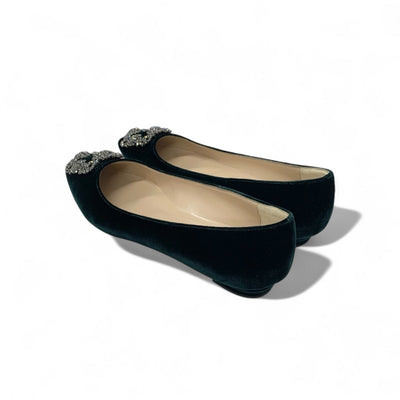 マノロブラニク MANOLO BLAHNIK ハンギシ フラットシューズ 靴 シューズ ベロア グリーン ビジュー フラットパンプス