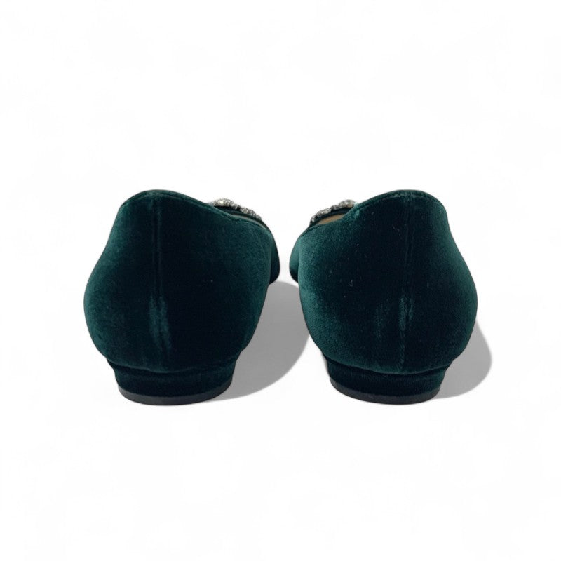 マノロブラニク MANOLO BLAHNIK ハンギシ フラットシューズ 靴 シューズ ベロア グリーン ビジュー フラットパンプス