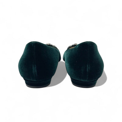 マノロブラニク MANOLO BLAHNIK ハンギシ フラットシューズ 靴 シューズ ベロア グリーン ビジュー フラットパンプス