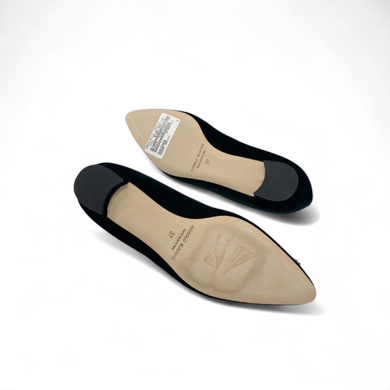 マノロブラニク MANOLO BLAHNIK ハンギシ フラットシューズ 靴 シューズ ベロア グリーン ビジュー フラットパンプス