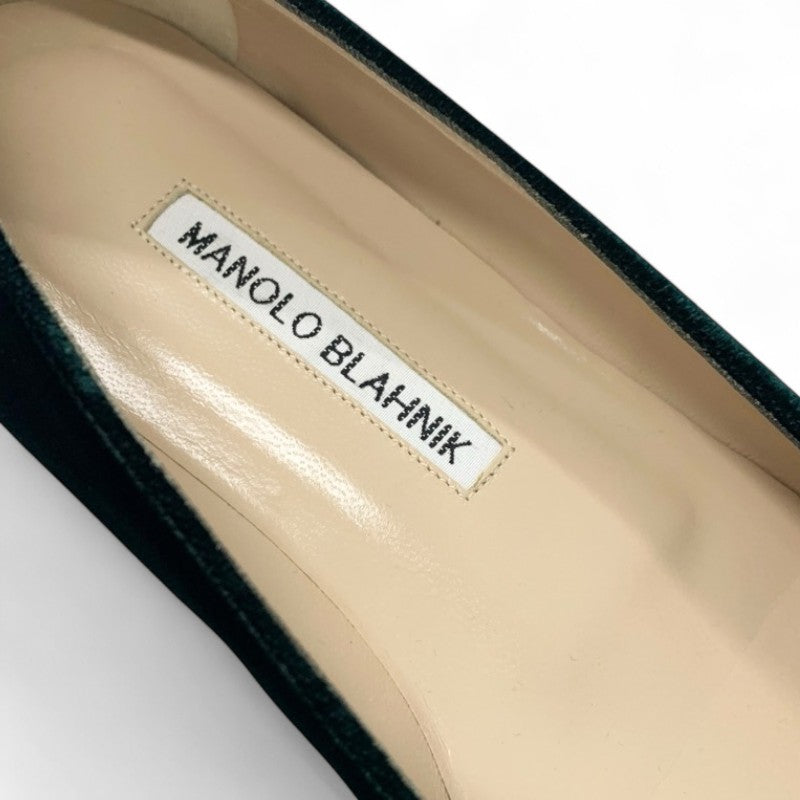 マノロブラニク MANOLO BLAHNIK ハンギシ フラットシューズ 靴 シューズ ベロア グリーン ビジュー フラットパンプス