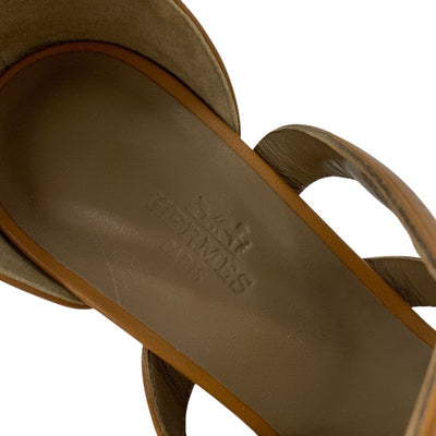 エルメス HERMES ブリスベン サンダル 靴 シューズ レザー ブラウン シェーヌダンクル ウェッジソール ストラップ