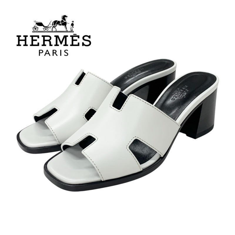 エルメス HERMES エリア 60 サンダル 靴 シューズ レザー ホワイト 未使用 ミュール