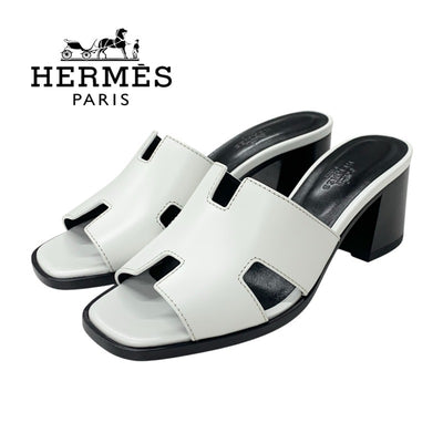 エルメス HERMES エリア 60 サンダル 靴 シューズ レザー ホワイト 未使用 ミュール