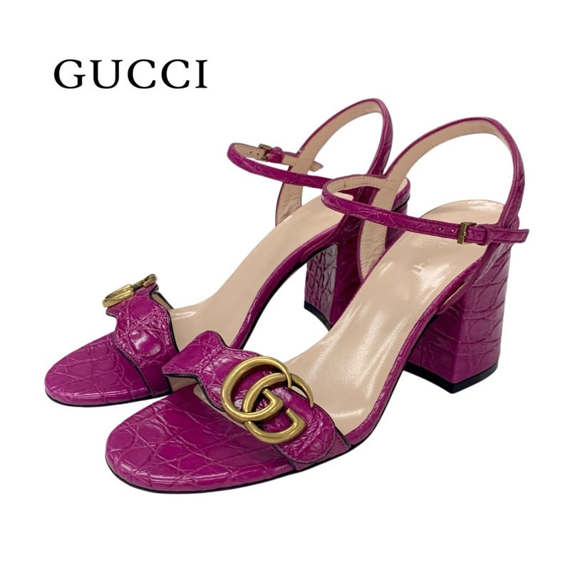 グッチ GUCCI ダブルG サンダル 靴 シューズ レザー パープル ゴールド GGマーモント ストラップ