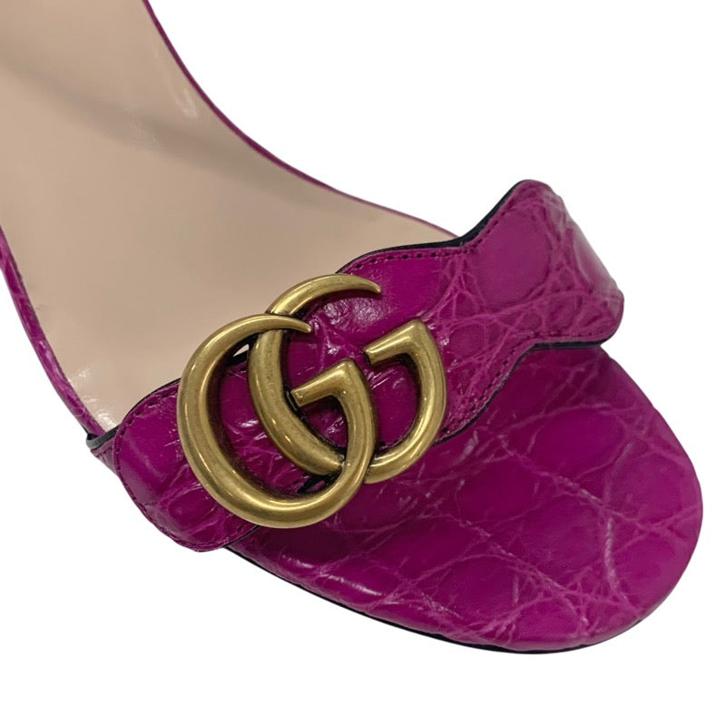 グッチ GUCCI ダブルG サンダル 靴 シューズ レザー パープル ゴールド GGマーモント ストラップ