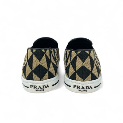 プラダ PRADA スニーカー 靴 シューズ ファブリック ベージュ ブラック トライアングルロゴ スリッポン
