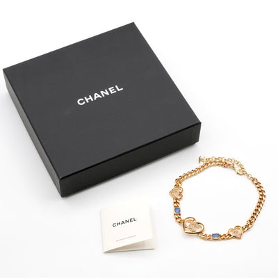 シャネル CHANEL ネックレス ペンダント チョーカー ゴールド ブルー ココマーク ハート ラインストーン チェーン