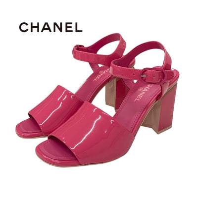 シャネル CHANEL サンダル 靴 シューズ パテント ピンク 未使用 ココマーク ストラップ