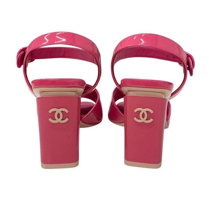 シャネル CHANEL サンダル 靴 シューズ パテント ピンク 未使用 ココマーク ストラップ