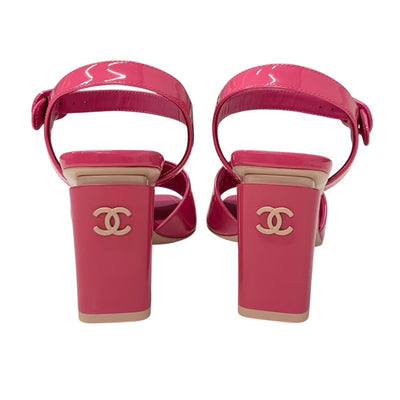シャネル CHANEL サンダル 靴 シューズ パテント ピンク 未使用 ココマーク ストラップ