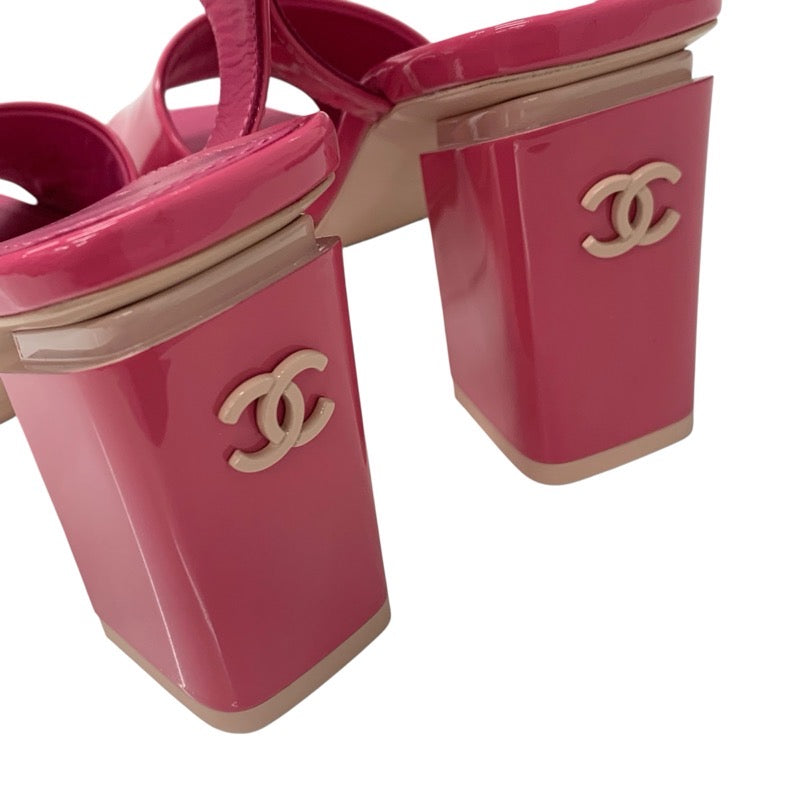 シャネル CHANEL サンダル 靴 シューズ パテント ピンク 未使用 ココマーク ストラップ