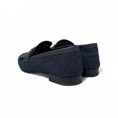 エルメス HERMES ロワイヤル ローファー 革靴 靴 シューズ デニム ネイビー シルバー H金具 フリンジ モカシン フラットシューズ