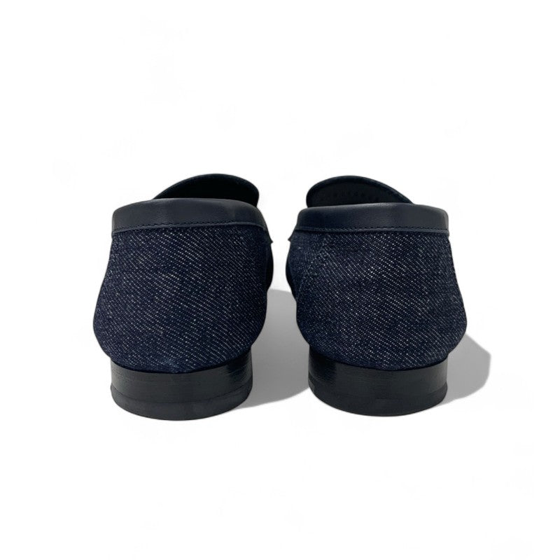 エルメス HERMES ロワイヤル ローファー 革靴 靴 シューズ デニム ネイビー シルバー H金具 フリンジ モカシン フラットシューズ