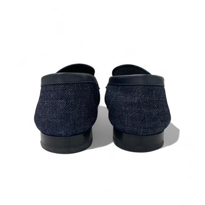 エルメス HERMES ロワイヤル ローファー 革靴 靴 シューズ デニム ネイビー シルバー H金具 フリンジ モカシン フラットシューズ