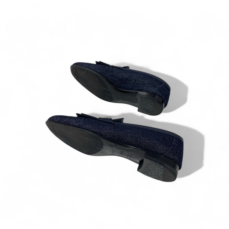 エルメス HERMES ロワイヤル ローファー 革靴 靴 シューズ デニム ネイビー シルバー H金具 フリンジ モカシン フラットシューズ