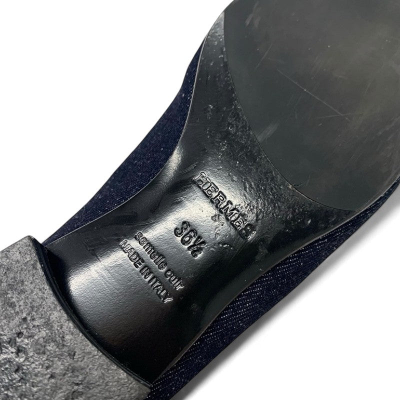 エルメス HERMES ロワイヤル ローファー 革靴 靴 シューズ デニム ネイビー シルバー H金具 フリンジ モカシン フラットシューズ