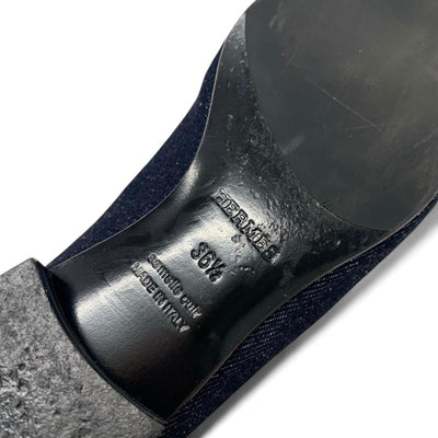 エルメス HERMES ロワイヤル ローファー 革靴 靴 シューズ デニム ネイビー シルバー H金具 フリンジ モカシン フラットシューズ