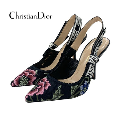 クリスチャンディオール CHRISTIAN DIOR JADIOR パンプス 靴 シューズ ファブリック ブラック マルチカラー J'ADIOR スリングバック