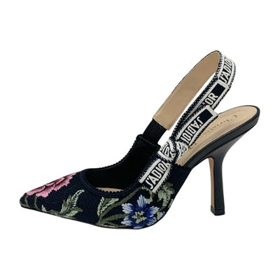 クリスチャンディオール CHRISTIAN DIOR JADIOR パンプス 靴 シューズ ファブリック ブラック マルチカラー J'ADIOR スリングバック