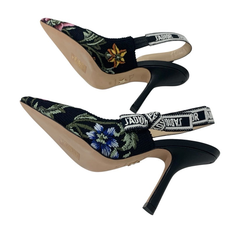 クリスチャンディオール CHRISTIAN DIOR JADIOR パンプス 靴 シューズ ファブリック ブラック マルチカラー J'ADIOR スリングバック