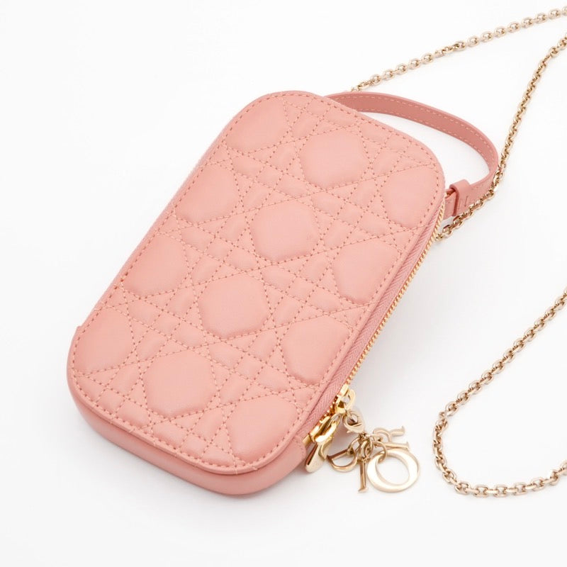 クリスチャンディオール CHRISTIAN DIOR 携帯・スマホアクセサリー ピンク ゴールド レディディオール カナージュ Call in Dior フォンホルダー フォンケース モバイルポーチ ポシェット