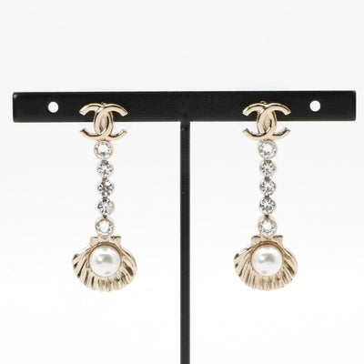 シャネル CHANEL ピアス イヤリング ゴールド ココマーク ドロップピアス 貝殻 ラインストーン