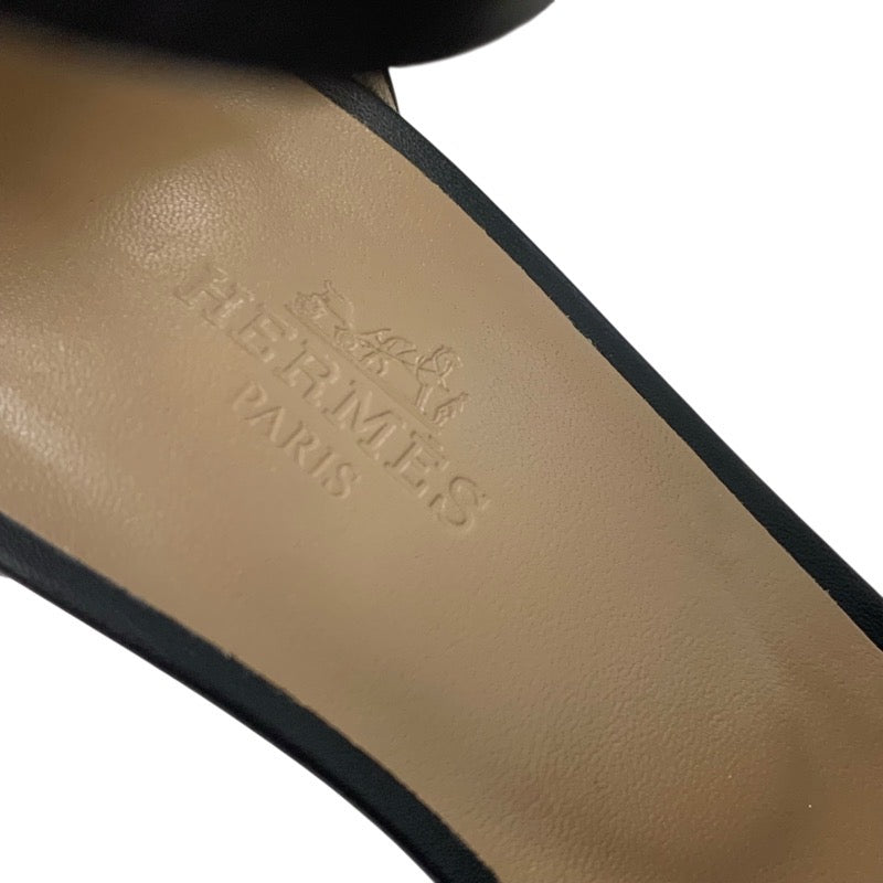 エルメス HERMES レジェンド サンダル 靴 シューズ レザー ブラック 黒 ウェッジソール アンクルストラップ