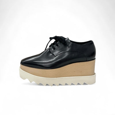 ステラマッカートニー STELLA McCARTNEY エリス スニーカー 靴 シューズ レザー ウッド ブラック 厚底 プラットフォーム レースアップ