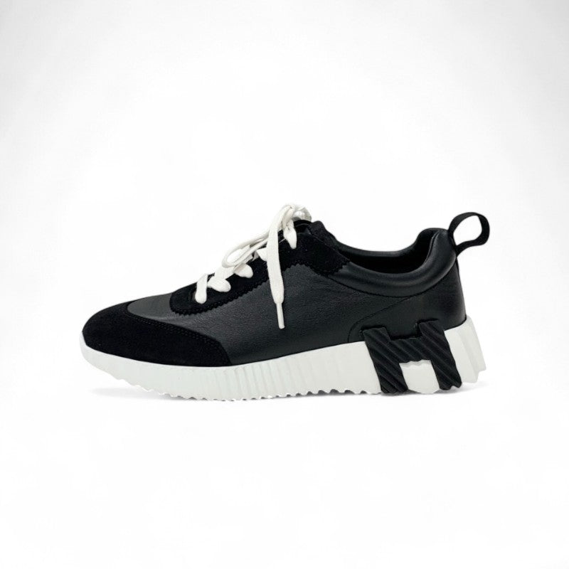 エルメス HERMES バウンシング スニーカー 靴 シューズ レザー スエード ブラック ホワイト 黒