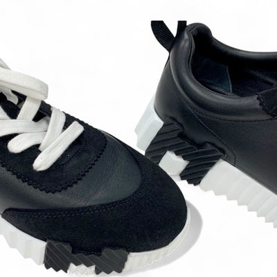 エルメス HERMES バウンシング スニーカー 靴 シューズ レザー スエード ブラック ホワイト 黒