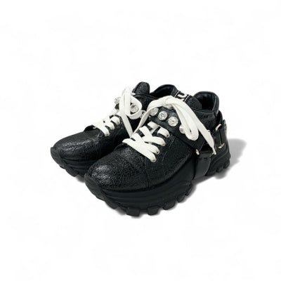 ミュウミュウ MIUMIU スニーカー 靴 シューズ レザー ブラック ロゴ ビジュー クリスタルストラップ