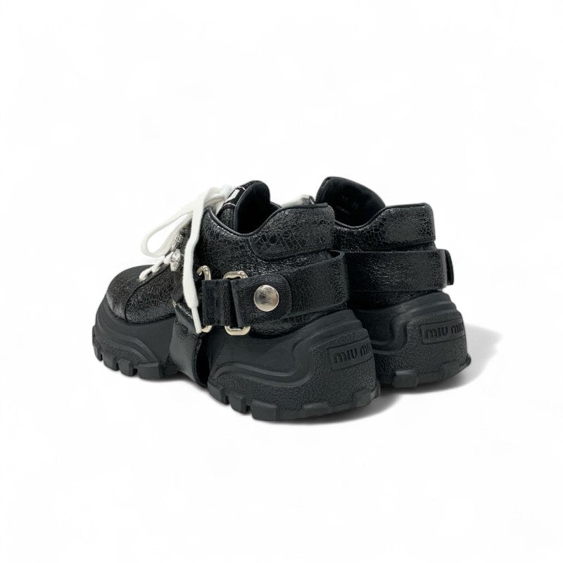 ミュウミュウ MIUMIU スニーカー 靴 シューズ レザー ブラック ロゴ ビジュー クリスタルストラップ