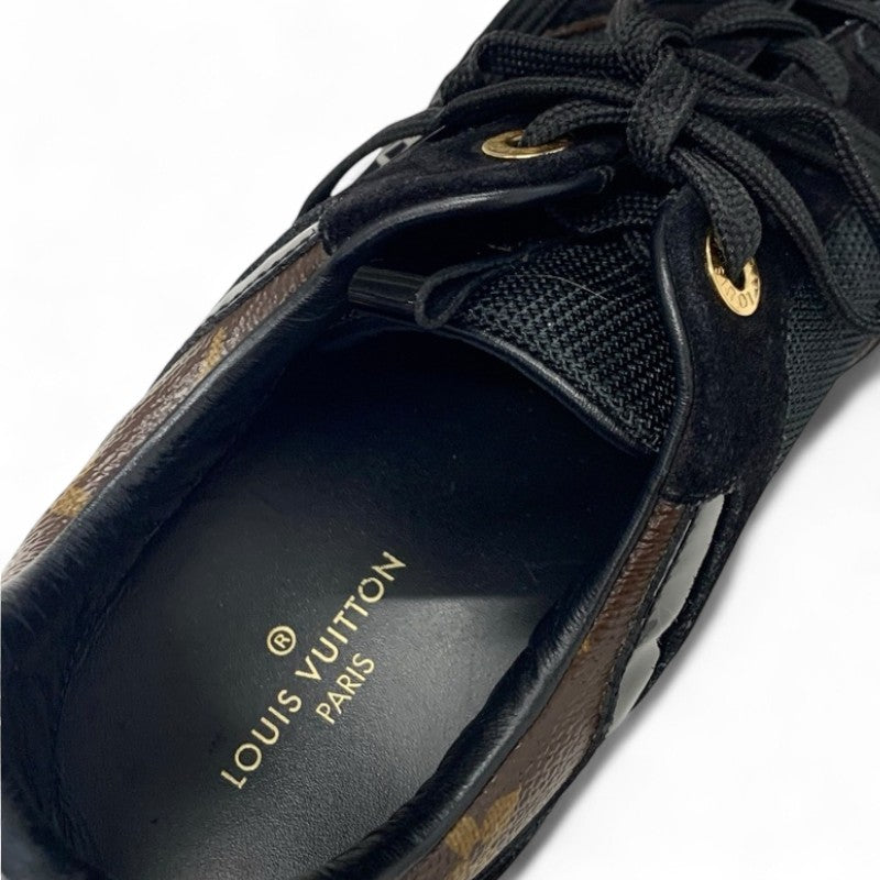 ルイヴィトン LOUIS VUITTON ランアウェイライン モノグラム スニーカー 靴 シューズ レザー スエード ブラック ブラウン LVロゴ インヒール メッシュ