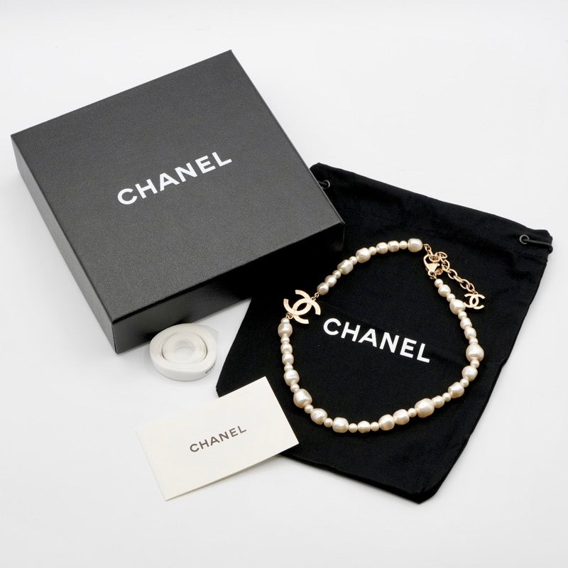 シャネル CHANEL ネックレス ペンダント チョーカー ゴールド ホワイト ココマーク