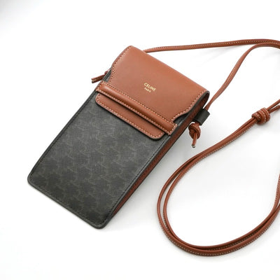 セリーヌ CELINE 携帯・スマホアクセサリー レザー ブラウン トリオンフ ロゴ フォンケース モバイルポーチ ポシェット