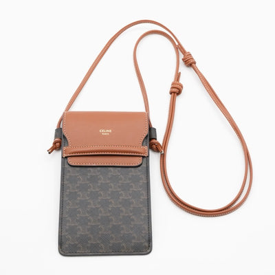 セリーヌ CELINE 携帯・スマホアクセサリー レザー ブラウン トリオンフ ロゴ フォンケース モバイルポーチ ポシェット