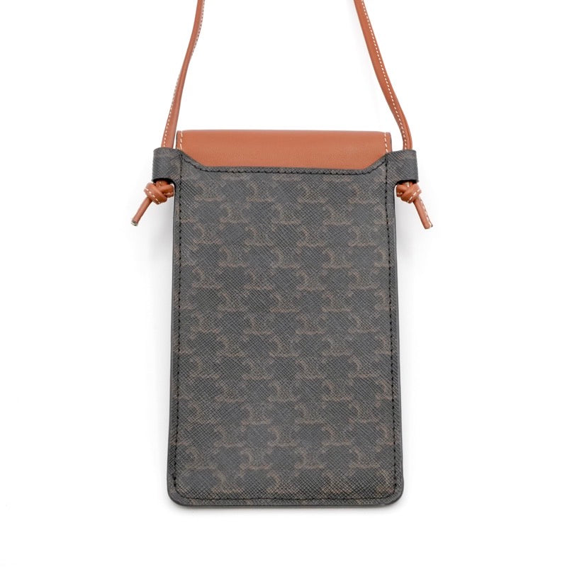 セリーヌ CELINE 携帯・スマホアクセサリー レザー ブラウン トリオンフ ロゴ フォンケース モバイルポーチ ポシェット