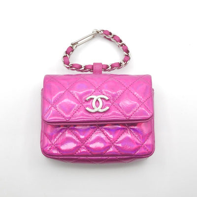 シャネル CHANEL チャーム メタリックピンク シルバー ココマーク マトラッセ ポーチ フック付き イヤーズギフト