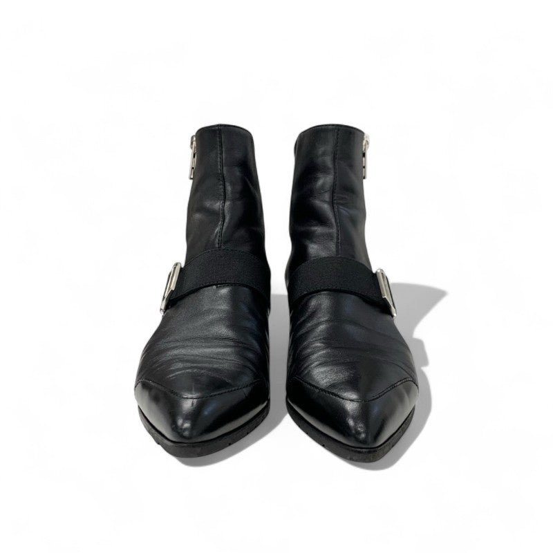 エルメス HERMES Shocky ブーツ ショートブーツ 靴 シューズ レザー ファブリック ブラック 黒 シルバー シェーヌダンクル バックル サイドジップ