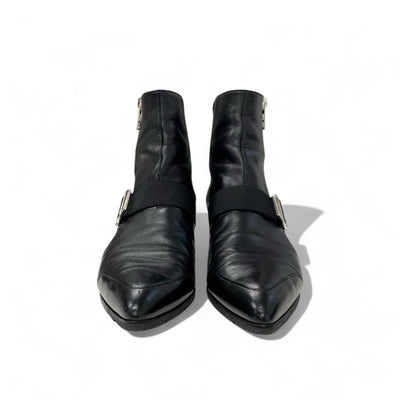 エルメス HERMES Shocky ブーツ ショートブーツ 靴 シューズ レザー ファブリック ブラック 黒 シルバー シェーヌダンクル バックル サイドジップ