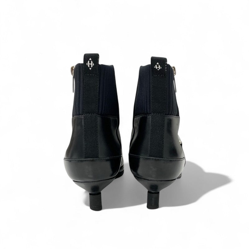 エルメス HERMES Shocky ブーツ ショートブーツ 靴 シューズ レザー ファブリック ブラック 黒 シルバー シェーヌダンクル バックル サイドジップ