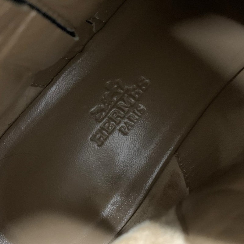 エルメス HERMES Shocky ブーツ ショートブーツ 靴 シューズ レザー ファブリック ブラック 黒 シルバー シェーヌダンクル バックル サイドジップ