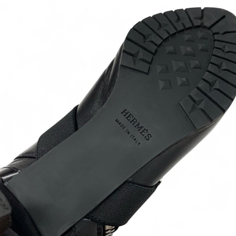 エルメス HERMES Shocky ブーツ ショートブーツ 靴 シューズ レザー ファブリック ブラック 黒 シルバー シェーヌダンクル バックル サイドジップ